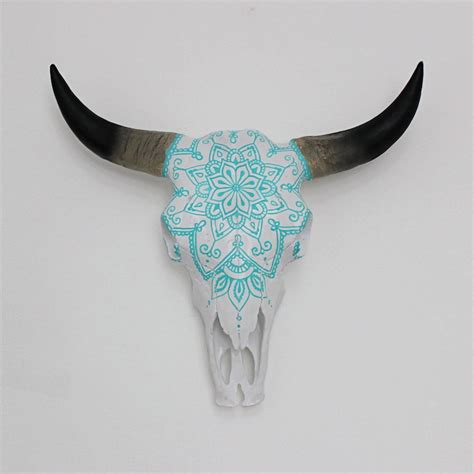 Beautiful Hand Painted Faux Cow Skull With Turquoise Teal Etsy