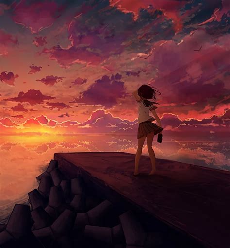 2088x2250 Anime Girl Looking At Sky 2088x2250 Resolution Wallpaper Hd