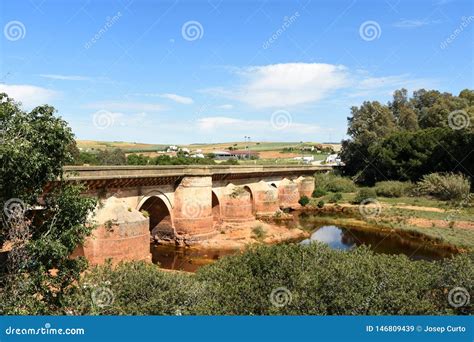 Roman Bridge And Rio Tinto In Niebla Village Huelva Province