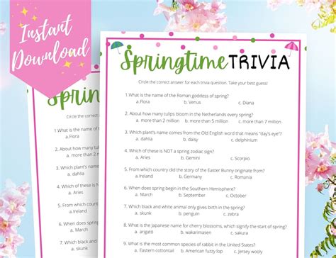 Spring Trivia Game Printable Fun Spring Questions And Answers Spring