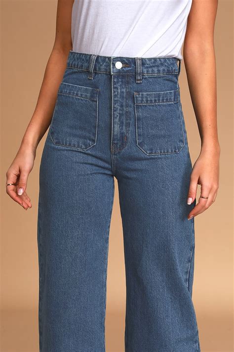 Sailor Dark Blue High Rise Wide Leg Jeans Wide Leg Jeans High Rise Wide Leg Jeans Chic Jeans