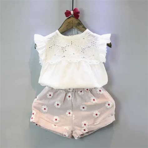2pcs Kids Baby Girls Summer Outfits Lace Tops Floral Shorts Pants
