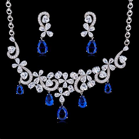 Big Cubic Zirconia Necklace And Earring Sets Jj S