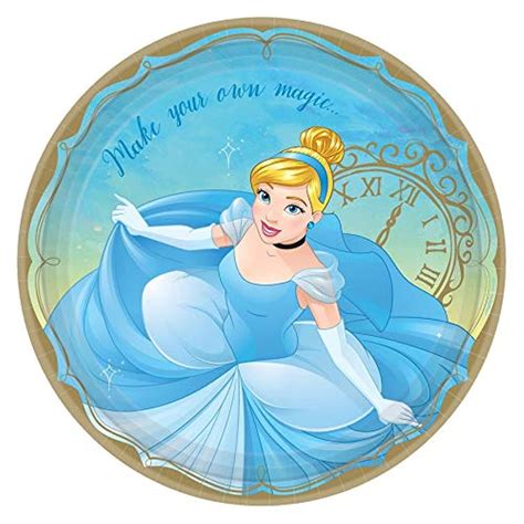 Disney Princess Cinderella Round Paper Plates 9 Blue Gold Pack Of