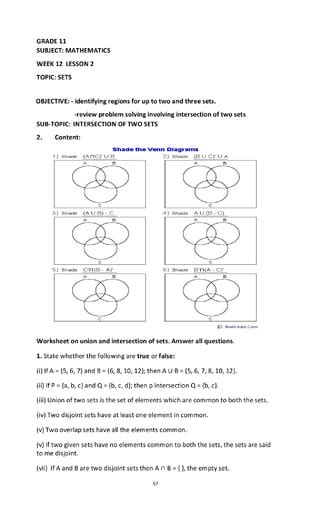 Grade 11 Worksheets Mathematics