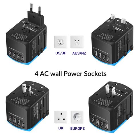 Proglobe Universal Travel Adapter With 4 Usb And Type C Port Covers