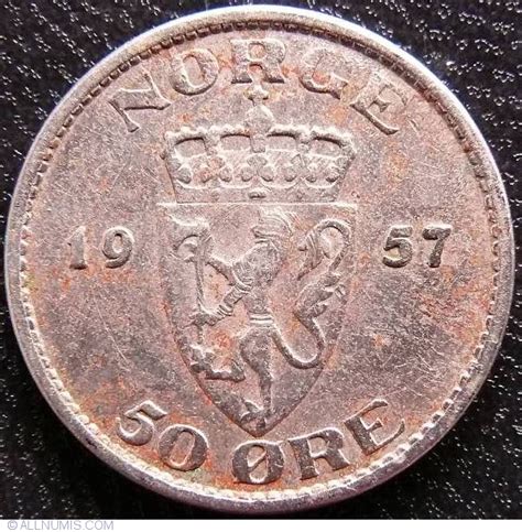 50 Ore 1957 Haakon Vii 1930 1957 Norway Coin 32685