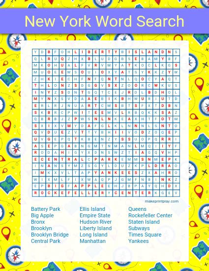 New York Word Search Pdf Ready To Print And Play Customize The Words And Colors To Make The