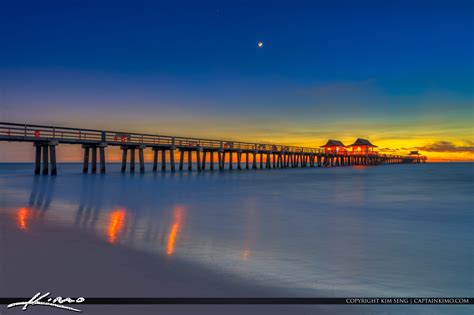 Naples Fishing Pier Sunset Over Gulf Coast Florida Hdr Photography By