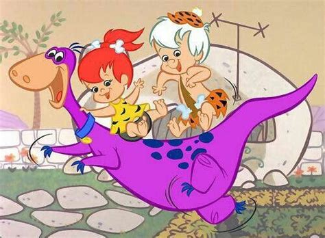 Pebbles And Bam Bam On Dino Flintstones Classic Cartoon Characters