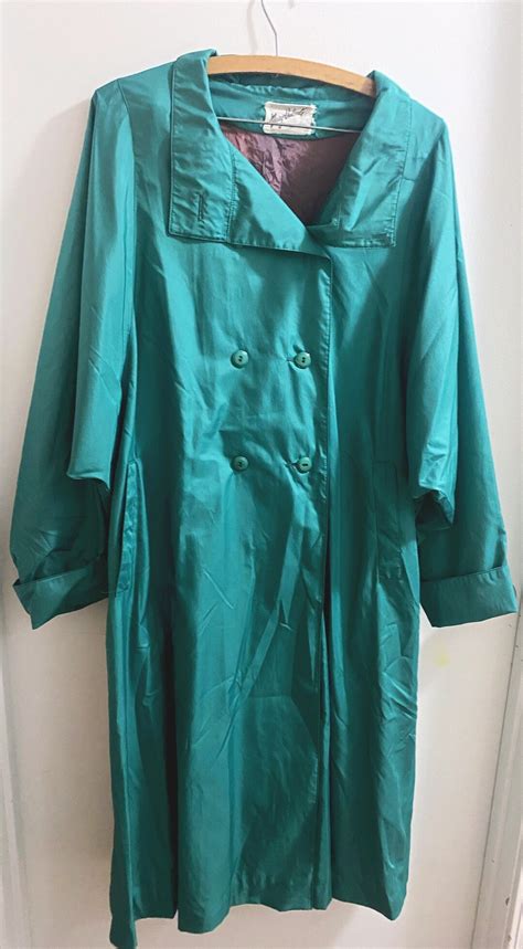 women s vintage teal all weather trench rain coat count romi etsy