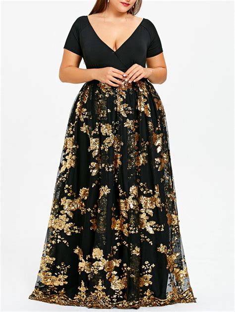 41 Off Plus Size Floral Sequined Maxi Prom Dress Rosegal