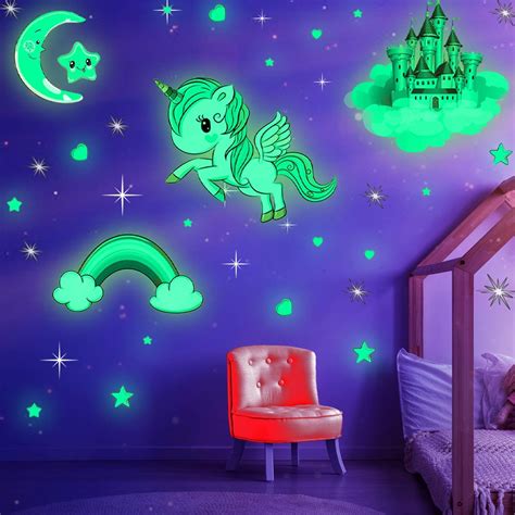 Glow In The Dark Stars Glowing Unicorn Sets With Castle Moon And