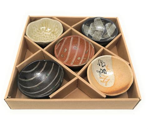 TJ Global Set Of 5 Small Japanese Pottery Ceramic Sauce Bowl
