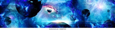 Panorama Universe Scene Planets Galaxy Space Stock Illustration