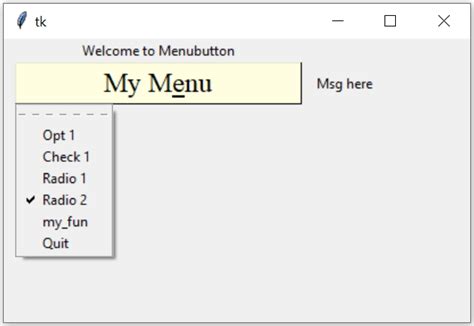 Python Tkinter Menubutton To Show Options Methods And Add Commands