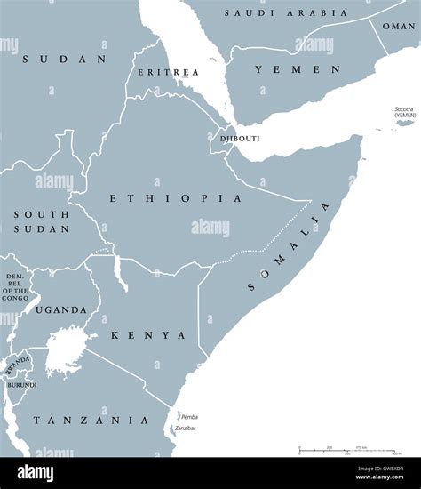 Horn Of Africa Peninsula Countries Political Map With National Borders