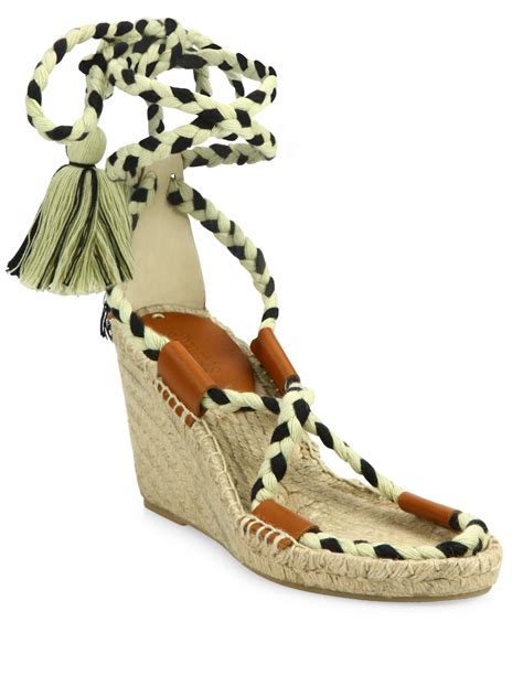 Soludos Leather And Textile Lace Up Espadrille Wedge Sandals In Green Lyst