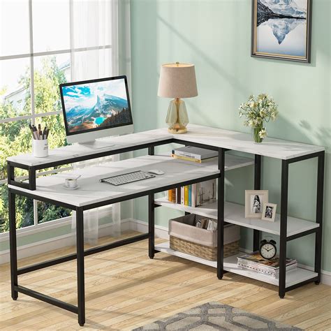 Tribesigns Reversible L Shaped Computer Desk With Storage Shelf Modern