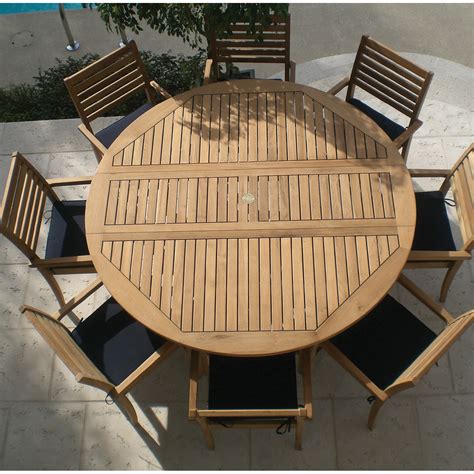The table top and table top pedestal have been manufactured with a 2.25″ hole in the center to accommodate a standard patio umbrella. Royal Teak 72 in. Round Dropleaf Avant Patio Dining Set ...
