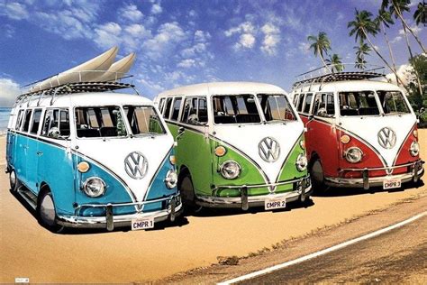 Vw Buses Surfboards On The Beach Endless Summer Surfing Poster Etsy