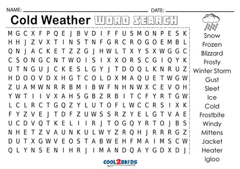 Printable Weather Word Search Cool2bkids