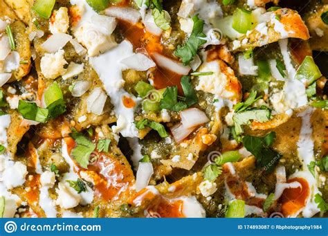 Central Mexican Style Chilaquiles Verdes Traditional Mexican Breakfast Stock Image Image Of