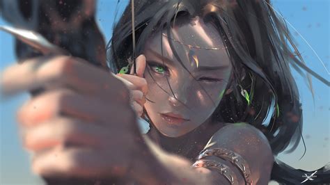 Women Green Eyes Face Wlop Aeolian Ghostblade Closeup Artwork