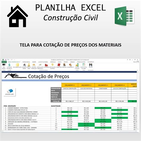Planilha Excel De Gastos Obra Residencial Cotação Materiais