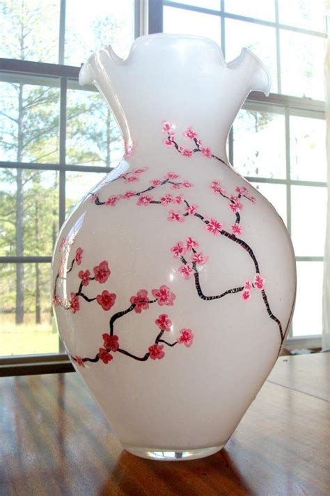 Large Cherry Blossom Glass Vase Etsy Cherry Blossom Glass Painting Glass Vase