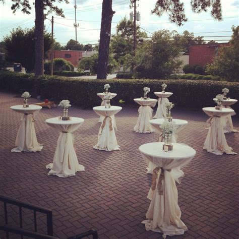 Outdoor Cocktail Tables With Tulle Overlays Burlap Ties And Baby S