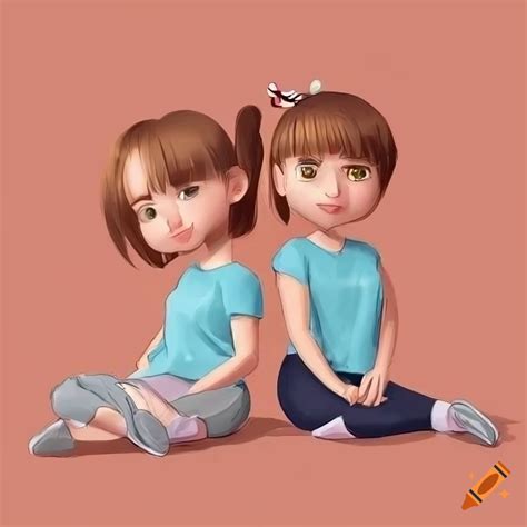Cartoon Illustration Of Two Girls Sitting Together