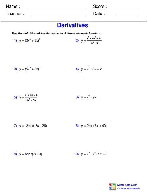This page contains handful of printable calculus worksheets to review the basic concepts in finding derivatives and integration. Calculus Worksheets | Differentiation Rules for Calculus ...