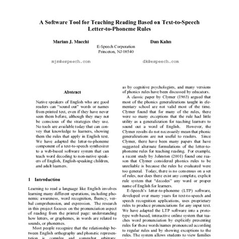A Software Tool For Teaching Reading Based On Text To Speech Letter To