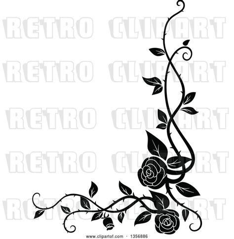 Vector Clip Art Of Retro Corner Floral Rose Vine Border