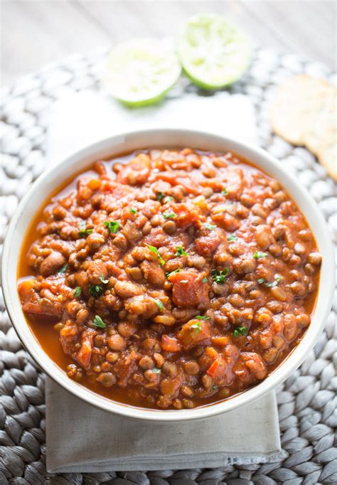It has the chili powder, spices, and tomatoes you would expect. 20 Minute Easy Vegan Lentil Chili | This Gal Cooks