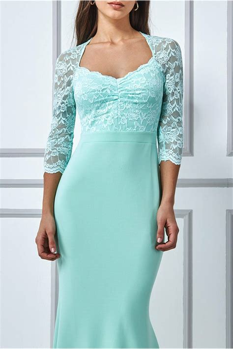 Goddiva Lace Bodice Maxi Dress With Sleeves Mint