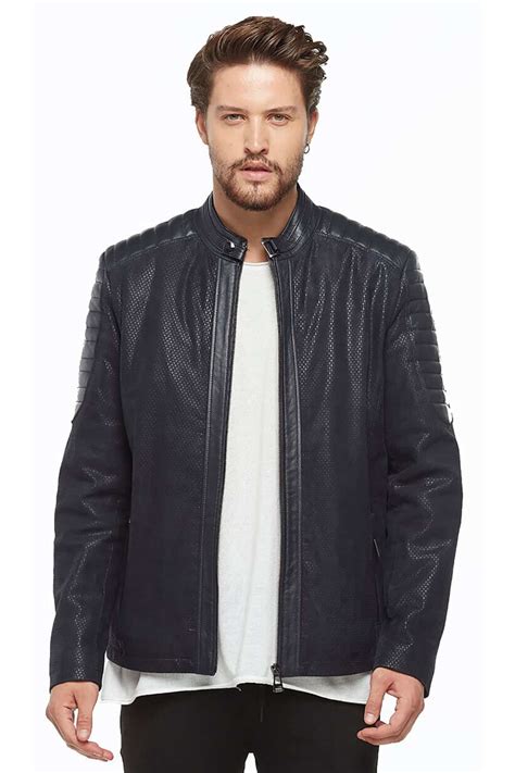 Navy Blue Suede Leather Jacket For Mens Urban Fashion Studio