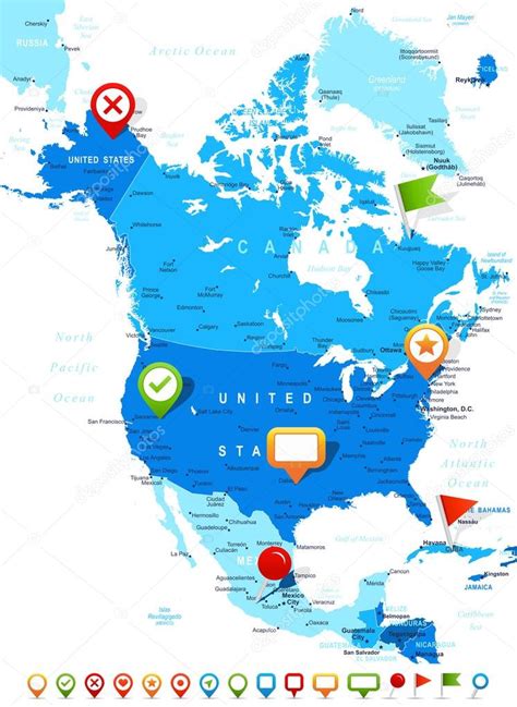 América Del Norte Mapas E Iconos De Navegación Ilustración 2022