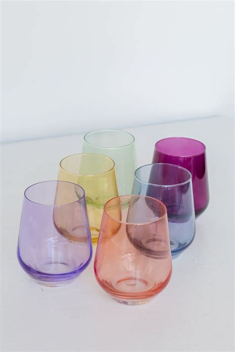 Estelle Colored Wine Stemless Set Of 6 Mixed Set Colored Glass