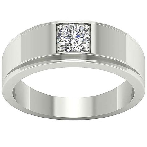 Mens Wedding Ring Si1 G 050ct Natural Diamond Prong Set 14k Whithe