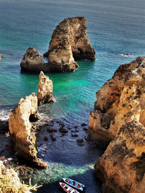 Portugal Algarve Lagos Sea Cliffs Kayaks Cave Tour Stock