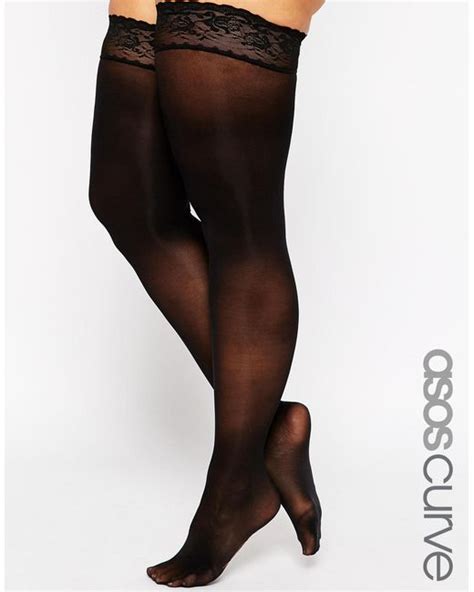 asos curve 50 denier lace top hold ups in black lyst