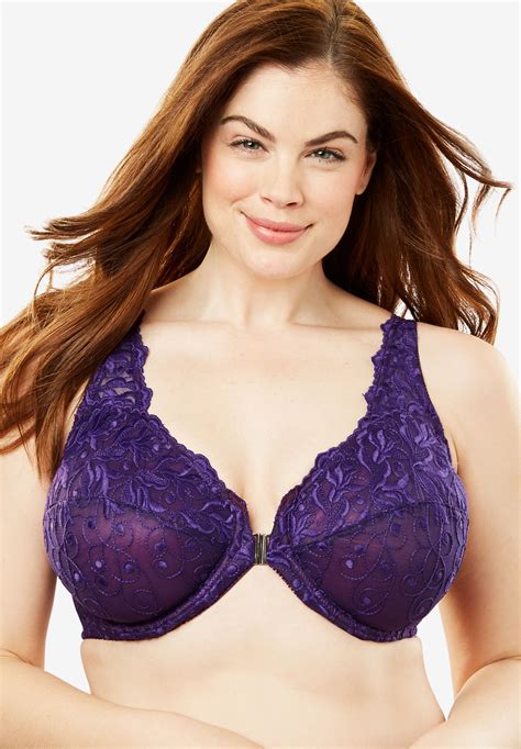 Embroidered Front Close Underwire Bra By Amoureuse Plus Size Lace Bras Jessica London
