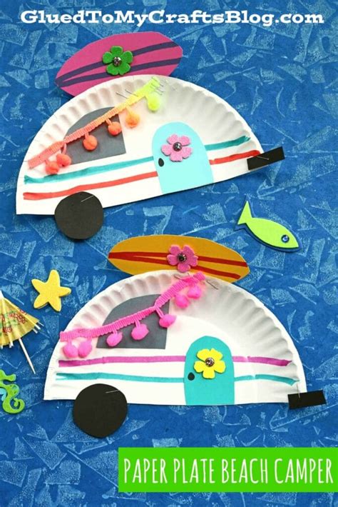 Paper Plate Beach Camper Summer Kid Craft Idea Glued