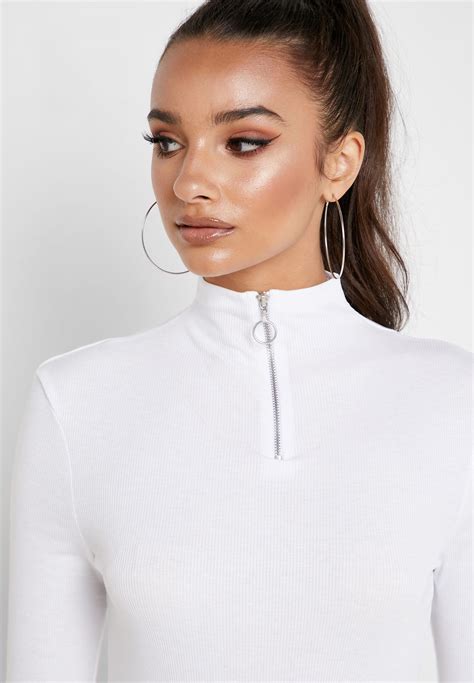 Buy Missguided White Front Zip Detail High Neck Top For Women In Manama