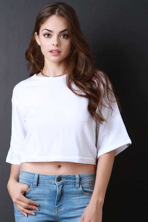 This Cute Crop Top Features A French Terry Knit Crew Neckline Elbow Length Sleeves With