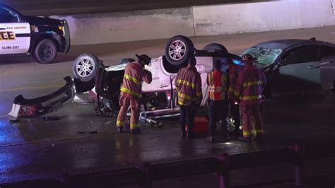 rollover accident sends one to hospital shuts down highway