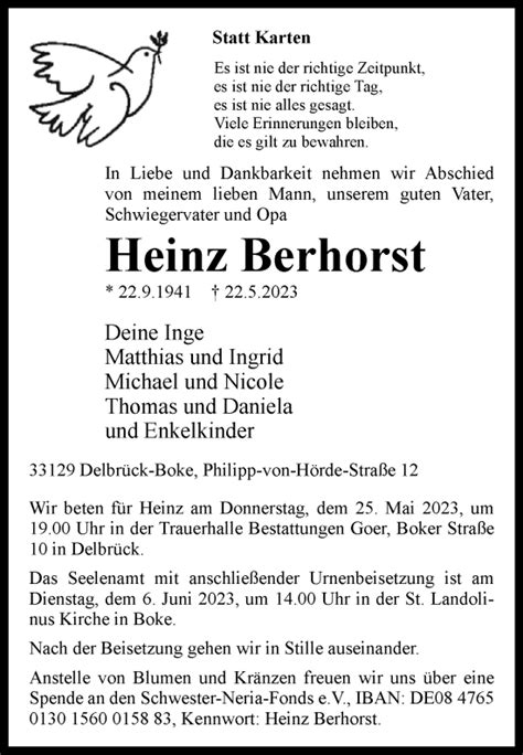 Traueranzeigen Von Heinz Berhorst Westfalen Blatt De