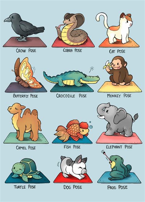 Animal Yoga Pose Poster Picture Metal Print Paint By Valentina